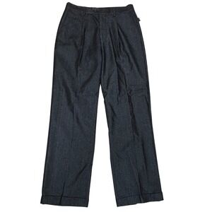 Inserch Mens Black Pleated Denim Dress Trousers Cuffed Size 33x32 NEW Retro